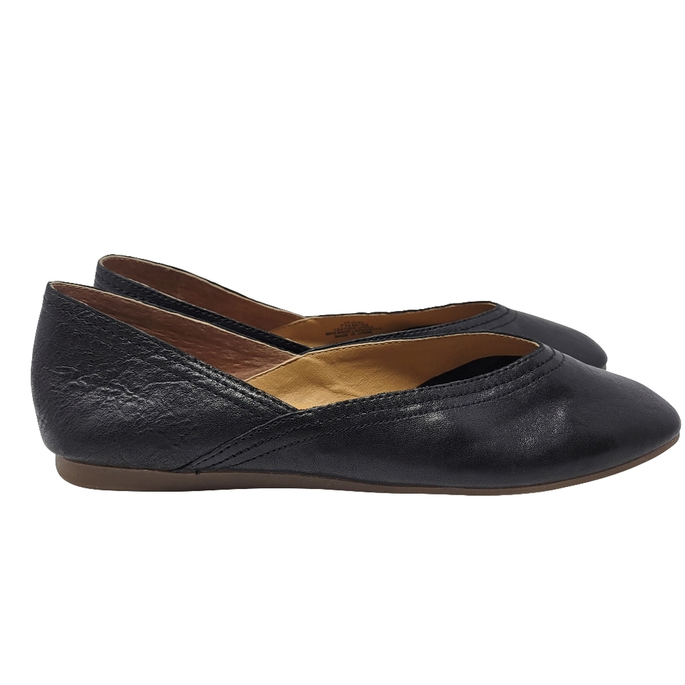 Lucky Brand Alba Leather Ballet Flats Slip on Curved Black Shoe Size 7.5M / 38